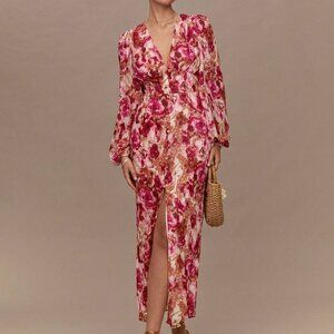 Hot Pink Boho Romantic Jacquard Women's Maxi Dress